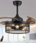 36 Inch Caged Ceiling Fan With Remote Control And Chandelier Light Kit Retractable Blades Six Speeds Quiet Energy Efficient Indoor