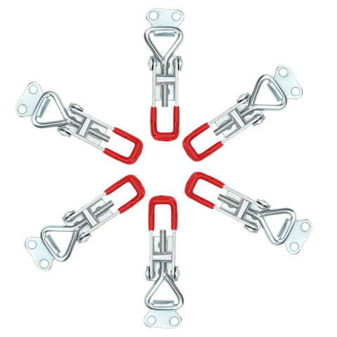 Top Tier Heavy Duty Toggle Latch Clamps Six Pack Rock Solid Pull Handle With 330 Lbs Grip Adjustable Steel Body Includes Mounting Screws For Pickup Trucks Toolboxes And Garage Setup Red Silver