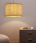 Cozy bedroom with Plug In Pendant Light Kit With Twisted Hemp Rope Cord 15 Foot Dimmable On Off Switch Linen Lamp Shade Hanging Ceiling Light