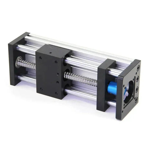 Beefy 50mm Wide Linear Guide Slide Table With SFU1204 Ball Screw, 200mm Travel, 57mm Opening, 2.2Nm Torque, 1605 1610 Leads, Nema 23 Stepper Compatible, Perfect For CNC Router And Milling Motion, black aluminum linear actuator with ball screw