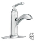 1.2 GPM Single Hole Bathroom Faucet With Pop Up Drain Duralast Technology Deck Mount Lever Handle Mediterranean Bronze Finish Zinc Handle Easy Install Low Key Sleek Modern Bath Faucet For Sinks, shown in a shiny silver color.