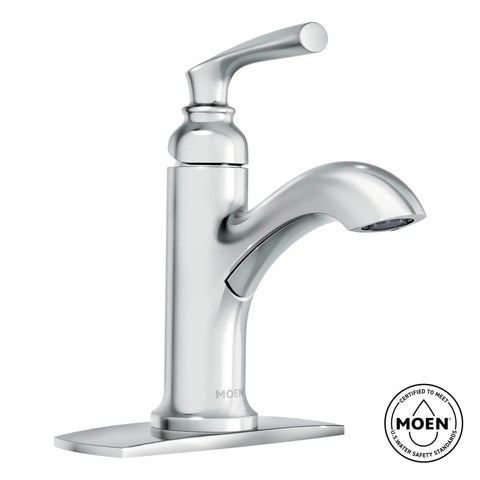 1.2 GPM Single Hole Bathroom Faucet With Pop Up Drain Duralast Technology Deck Mount Lever Handle Mediterranean Bronze Finish Zinc Handle Easy Install Low Key Sleek Modern Bath Faucet For Sinks, shown in a shiny silver color.