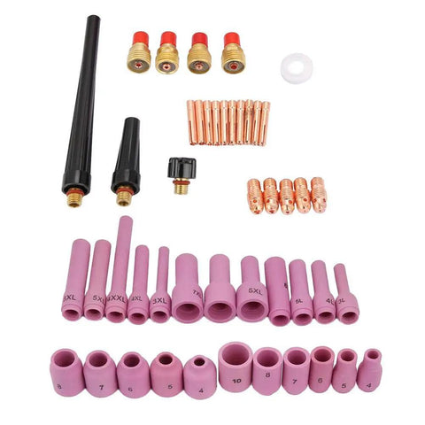 TIG Welding Nozzles 46 Piece Set For WP9 20 25 Series Torch Consumables With Collets And Accessories High Temperature Resistant Weld Tools