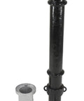 Built Tough Steel Underground Removable Ornamental Bollard 40 Inch Tall Black Powder Coated Finish For Driveway Protection And Parking Lot Security Includes Heavy Duty Chain Eyes To Block Unwelcome Traffic And Keep Your Space Locked Up Secure parts showing black bollard and metal base.