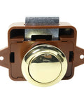 No Sweat Keyless Push Button Door Catch Lock With Smooth Operation For Rv Cabinets Boat Drawers showing brown gold finish with button.