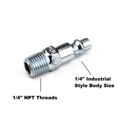 Industrial Style Air Quick Connect Plugs Nipples In Heat Treated Steel One Quarter Inch Male NPT 25 Pack For Air Tools