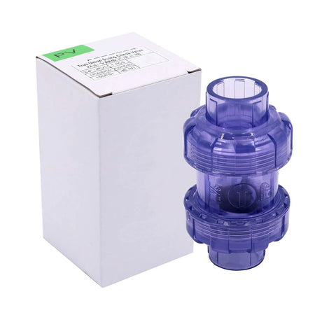 3/4 in UPVC true-union swing check valve, blue, socket ends (front view)