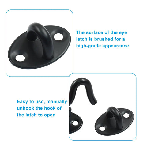 Heavy Duty 2 Inch Hook And Eye Latch In Matte Black Stainless Steel For Outdoor Gates And Barn Doors Rust Resistant Privacy Hardware That Keeps Your Place Locked Up Tight With Screws, close-up view of the brushed surface.
