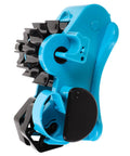 Semi Automatic Heat Tape Cutter With Compact Desktop Packing Station And Lightweight Tape Holder For Quick Box Sealing And Top Shelf Shipping Hustle The Reliable Gadget For Smooth Tape Dispensing Routine Blue side view showing the cutting mechanism.