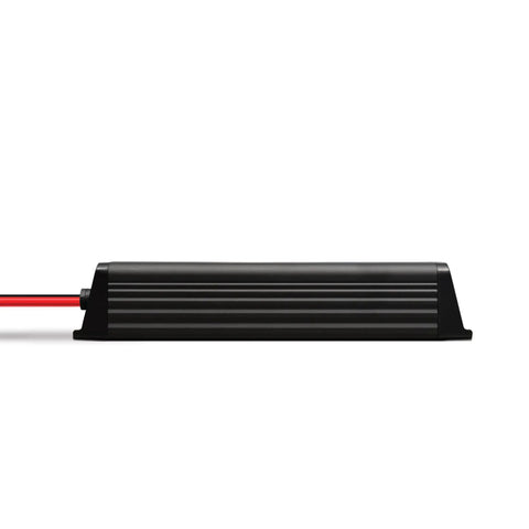 Built Tough One Channel Mono Car Sub Amplifier Marine Grade Street Ready Waterproof Dustproof 750W Peak 300 Watts Rms side view with wire