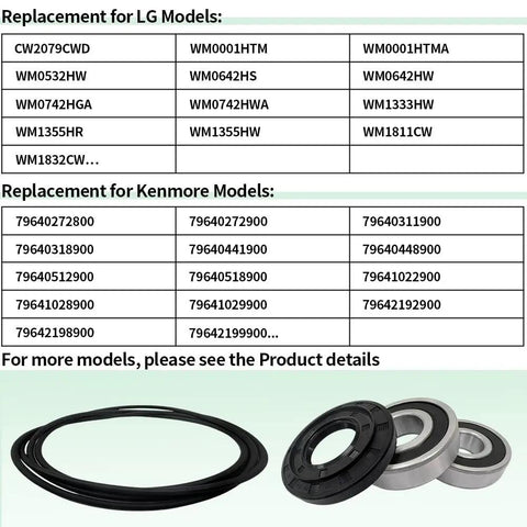 Front Load Washer Tub Bearings And Seal Kit Replacement For Lg Kenmore Models 4036Er2004A components including rubber seal and bearings.