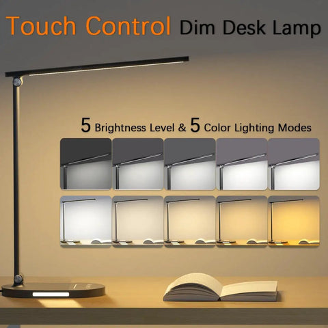 Must-Have Three Color Reading Desk Lamp With USB Charging Port, Flexible Gooseneck, Pen Holder, USB Powered For College Dorm Rooms And Home Office, Black Finish, Your Ultimate Study Buddy For Reading And Late Night Projects, touch control with brightness and color modes