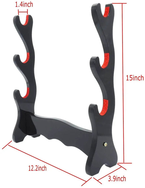 Velvet Padded Sword Stand With Felt Protector Display Holder For Samurai Swords Katana Wakizashi Tanto Black Wooden Deluxe Single Tier