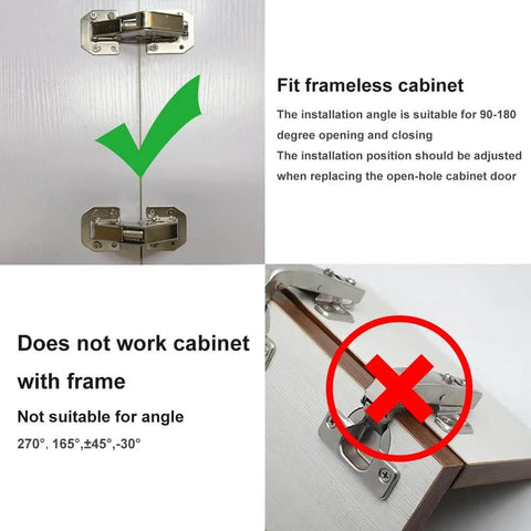4 Pack Soft Close Damping Frameless Hidden Cabinet Hinges for Cupboard Doors With Easy Surface Mount Installation No Drilling
