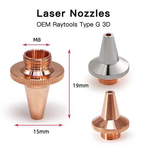 10 Pcs 3D Laser Nozzles M8 Thread Brass 15 mm Diameter 19 mm Height Caliber 1.0 To 3.0 For Raytools BT240S BM109 High Conductivity Durable Nozzle Tips For Laser Engraving And Cutting Machines