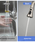 Comparison of water flow with and without universal pull down kitchen faucet head replacement with 3 functions anti splash design
