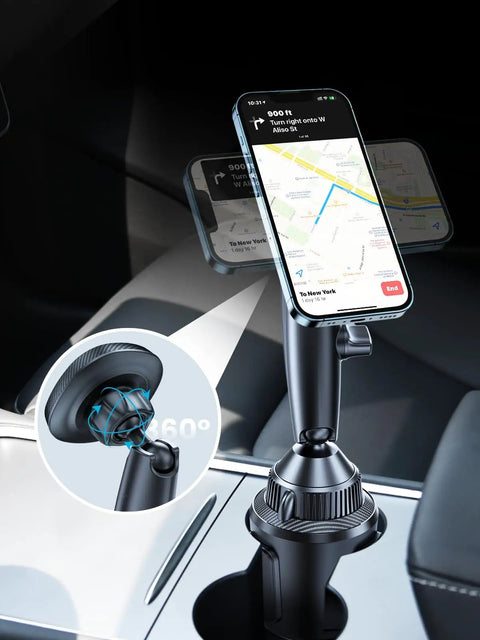 Beefy Magnetic Cup Holder Phone Cradle With MagSafe N54 Magnet Flexible Tri Pivot Arm For Car Mount Fits iPhone 17 16 15 14 13 12 And Samsung Universal Phone Holder For Tesla Truck And SUV mounted on car console