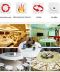 Rotating Lazy Susan Turntable With Tempered Glass Surface in dining setups and illustrations showcasing features like heat resistance.