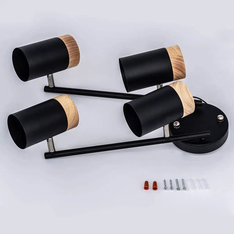 Black Track Lighting With Natural Wood Accent Four Adjustable GU10 Heads 365 Degree Horizontal Rotation And 90 Degree Vertical Tilt For Living Room And Kitchen Ambiance Vibe