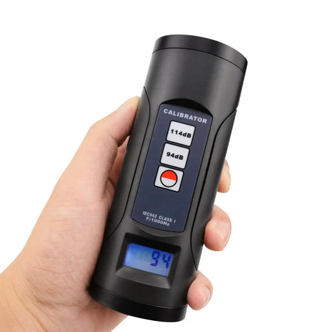 Pro Grade Digital Sound Level Meter Calibrator For Half Inch And 1 Inch Microphones, 94dB And 114dB Calibration Tool in hand