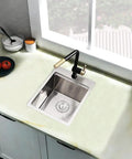 Drop In Bar Sink 15 X 21 Inch Single Bowl In 16 Gauge T304 Stainless Steel Satin Finish Heavy Duty Dent Resistant Wet Bar RV Kitchen Sink With Top Mount Design And Included Accessories Easy To Clean And Rust Resistant in a kitchen setting