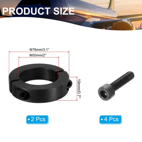 Heavy Duty Double Split Shaft Collar 50mm Bore 78mm Outer Diameter 19mm Thick 2 Pack 45 Carbon Steel Locking Collar With Set Screws For Machine Tools Black, size diagram