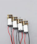 Precision Micro Metal Gear Motor With Compact Gear Wheel Runs Slick On DC 3V To 6V Power Delivers Hard Hitting Torque At 25 To 50 RPM shown in a row, featuring metal casing and wires.