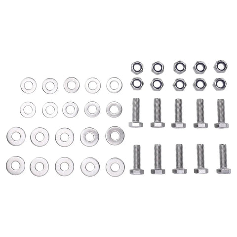 Stainless Steel Rear Crossmember Bolt Kit For Series 2 2A 3 Tub Installation Direct Replacement Hardware Kit With 10 Bolts 10 Locknuts And 20 Washers For Tight Fit And Durable Rust Resistant Performance, stainless steel bolts, nuts, and washers laid out