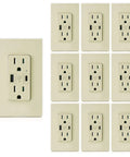 USB C Outlet With 24W Power Delivery And USB A Port 125V Tamper Resistant Receptacle 15 Amp Screwless Wall Plate UL Listed Ivory Finish Dual Port Fast Charging Wall Outlet Pack Of 10