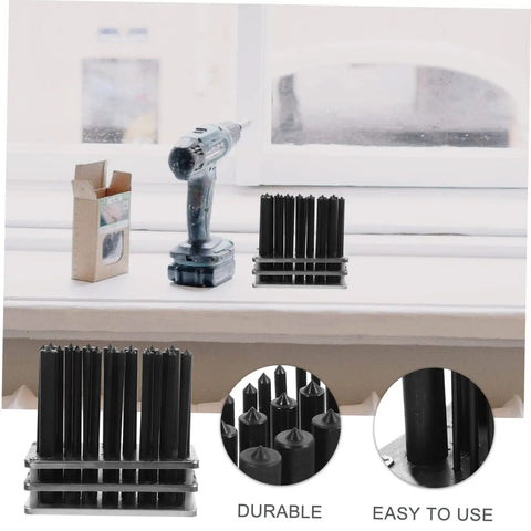 Beefy Pro Grade Transfer Punch Set for Machinists with heavy duty punch base kit on a windowsill, drill and box visible.