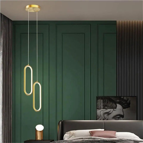 UIOLCFF Classic Modern Simple Gold Aluminum Pendant Light LED 18W Three Color Dimmable Hanging Lamp Bedroom Living Room over bed.