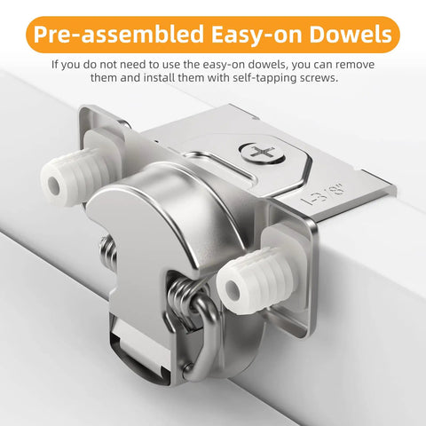 Pre-assembled dowels for Works Like A Dream Self Closing Concealed Cabinet Hinges For Face Frame Doors 1 3 8 Inch.
