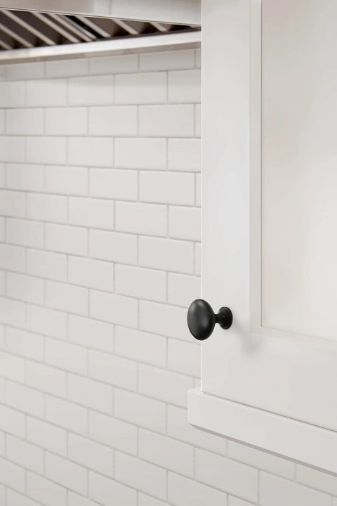 Matte Black Cabinet Knob 1-1/4 Inch Diameter For Cabinets And Drawers Era Series 1 Pack Drawer Knob on white tiled cabinet