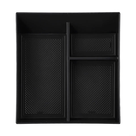 Custom Fit Center Console Organizer Tray For Tesla Cybertruck 2024 Plus features a matte black ABS rigid storage insert.