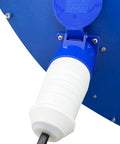Close-up of the power connection socket on the Shop Grade Electric Drum Rotator And Mixer Portable Steel Roller.