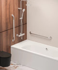Bathroom with 32 Inch Anti Slip Shower Grab Bar With Satin Brushed Nickel Finish And Knurled Middle For Superior Grip