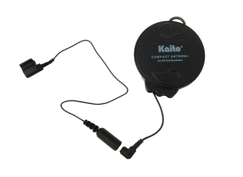 Retractable 23 Foot Shortwave Radio Antenna With Three Point Five Millimeter Plug For Beefed Up Reception Portable Reel In Design Easy Set Up And Clear Signals On The Go visible with cable uncoiled from black reel.