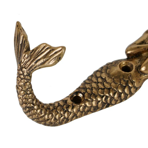 Mermaid Shaped Metal Wall Hooks Set Of 2, Beachy Coastal Decor Wall Mounted Coat Racks For Keys Towels Clothes Scarves And Bags, Antique Aqua Finish Now