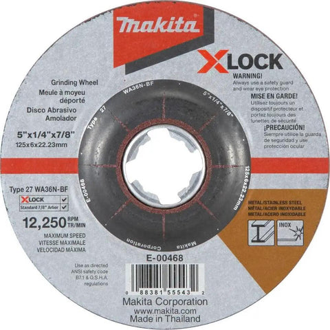X-Lock 5 Inch General Purpose Grinding Wheel 36 Grit Type 27 For Metal And Stainless Steel With One Quarter Inch Arbor