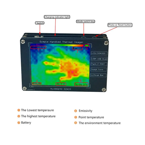Portable Infrared Thermal Imager With 24 By 32 Pixel MLX90640 Sensor Non Contact Temperature Tester High Accuracy Camera built-in display showing thermal readings
