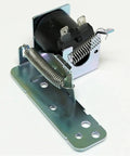 Angled Tab Dishwasher Drain Solenoid Assembly Kit With 120V Coil, metal bracket and springs, plug-and-play replacement shown
