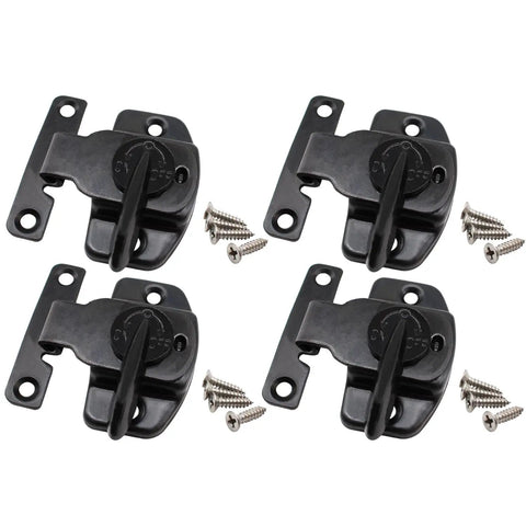 Eight Piece Table Leaf Locks Black Zinc Alloy Extension Connectors, includes four locks and screws, ideal for tight fit assembly.