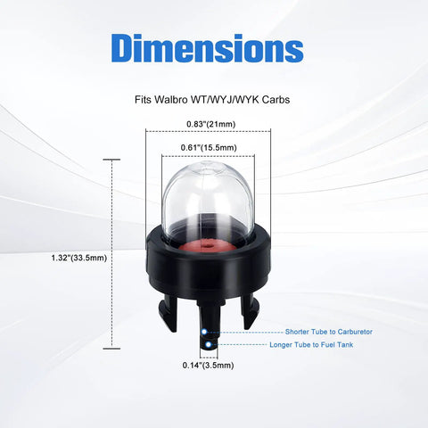 Four Pack 188-512 Primer Bulbs For Small Engine Tools Snap In Replacement For Chainsaws, Leaf Blowers, Trimmers diagram