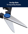 All Purpose Kitchen Scissors With Built In Bottle Opener And Jar Cap Opener Heavy Duty Stainless Micro Serrated Blades Ergonomic Polypropylene Handle Rust Resistant Multi Use Shears For Food Prep Made In Japan, close-up of fine-edge blades