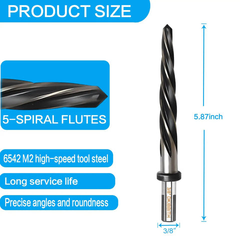 Three Eighths Inch Bridge Construction Reamer Drill Bit Pro Grade M2 HSS Taper Chucking Reamer For Steel Alloy Metal