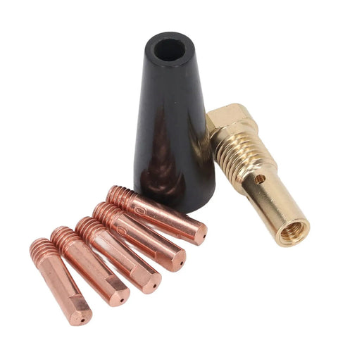 Pro Grade MIG Gun Gasless Welding Accessories Kit 7 Piece Set with copper tips nozzle shroud diffuser and connector