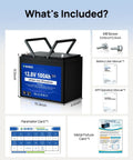 12V LiFePO4 Battery For Trolling Motors With Bluetooth And Low Temp Cutoff, Group 24 100Ah, 100A BMS, with accessories