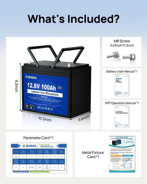 12V LiFePO4 Battery For Trolling Motors With Bluetooth And Low Temp Cutoff, Group 24 100Ah, 100A BMS, with accessories