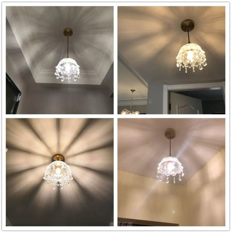 Glass Pendant Lamp Crystal Pendant Light Shade Ceiling Light Chandelier Ceiling Lamp Bedside Lamp for Bedroom, Hallway, Dining Room, Porch, showcasing various light patterns.