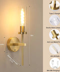Set Of Two Rechargeable Battery Operated Wall Sconces Featuring Gold Glass Shades with metal finish and glass lampshade